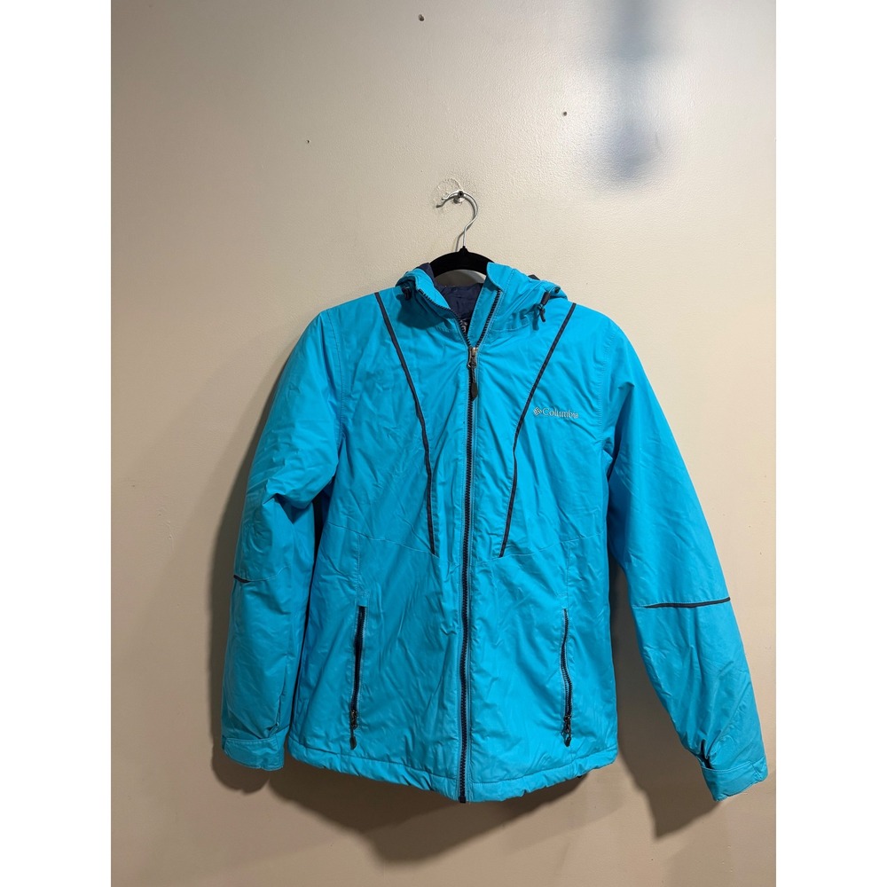 Columbia Womens Thermal Coil Hooded Jacket Blue Full Zip Puffer Small RN69724
